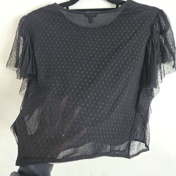 Guess Embroidered Top Sz L Whimsy Goth Fairy Grunge Flutter Sleeve Boxy Crop Top - Picture 2 of 11